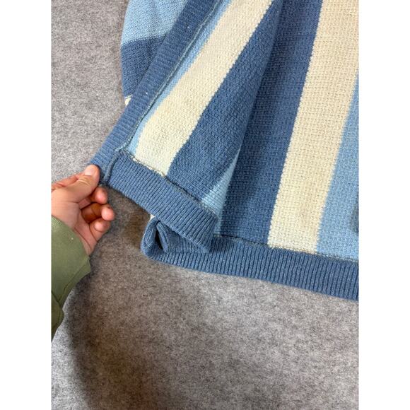Vintage 50s Striped Cardigan Sweater Mens Small Blue White Button Up Cozy Knit - Picture 3 of 10